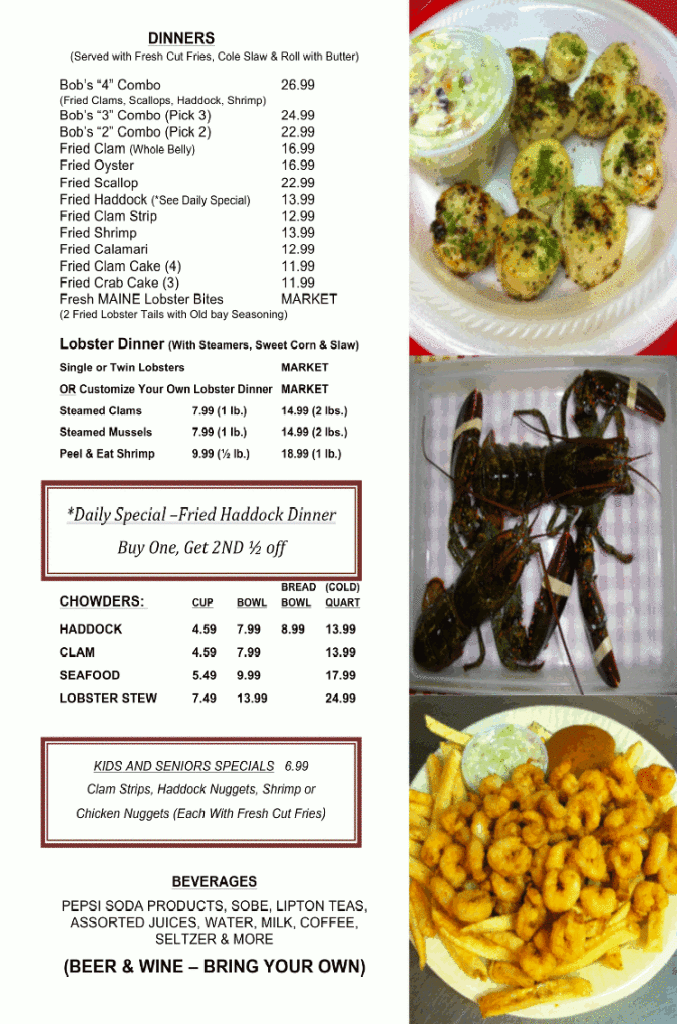 Bob's Seafood Windham Maine MenusInSebago Sebago Lake Area